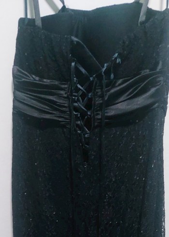 Siyah Straplez Uzun Gotik Elbise - Görsel 4