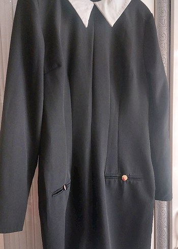 Düğmeli Siyah Midi Kadın Takım Elbise - Görsel 2