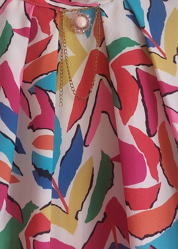 Renkli Desenli Yüksek Yakalı Kadın Gömlek - Görsel 2