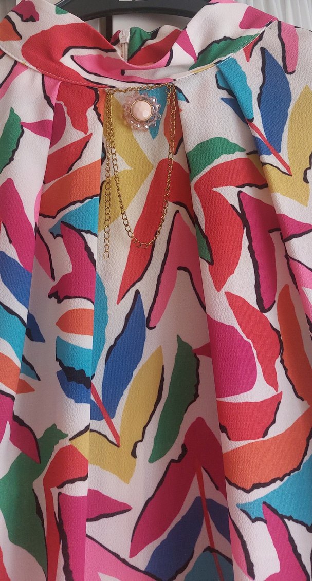 Renkli Desenli Yüksek Yakalı Kadın Gömlek - Görsel 2