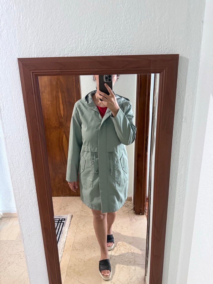 Kadın Turkuaz Midi Düğmeli Yağmurluk - Görsel 5