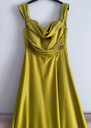 Sarı Drapeli Uzun Abiye Elbise - Görsel 5