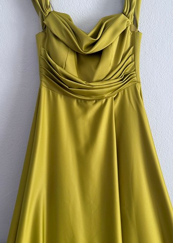 Sarı Drapeli Uzun Abiye Elbise - Görsel 6