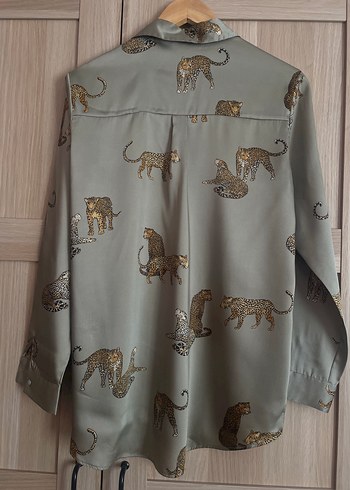 Zara Leopar Desenli yeşil Kadın Gömlek