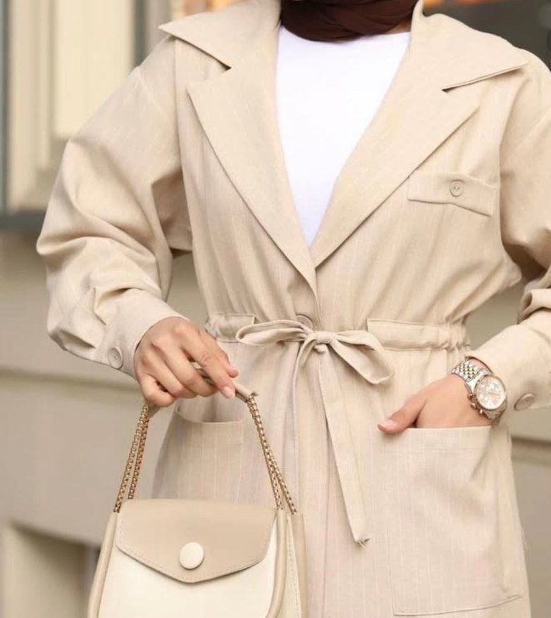 Bel Detaylı Bej Keten Kadın Takım - Görsel 2