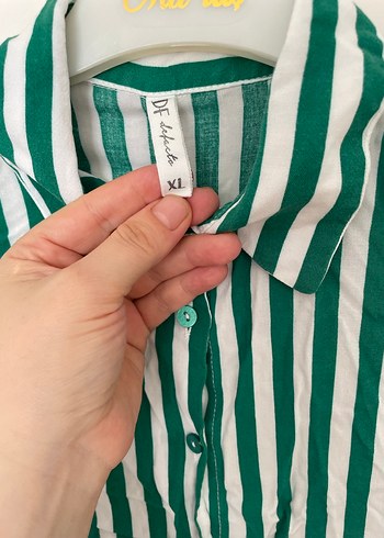 xl Beden yeşil Renk Yeşil Çizgili Uzun Kollu Gömlek