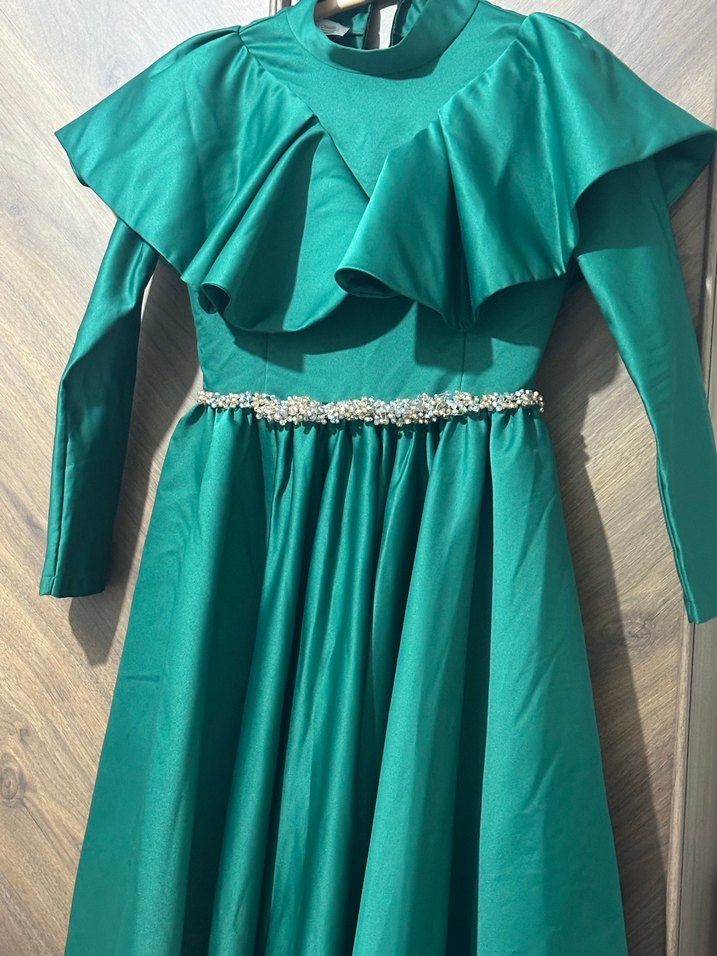 Yeşil Drapeli Uzun Bohem Abiye Elbise - Görsel 2