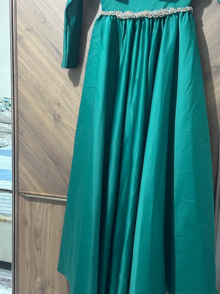 Yeşil Drapeli Uzun Bohem Abiye Elbise - Görsel 4