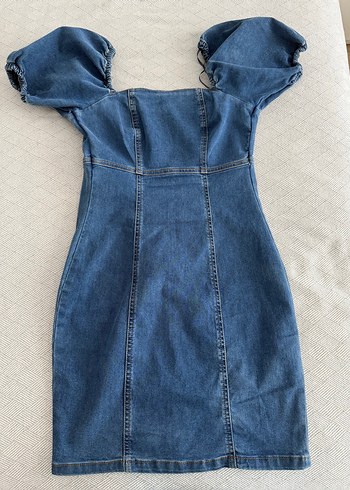 Balon Kollu Denim Elbise