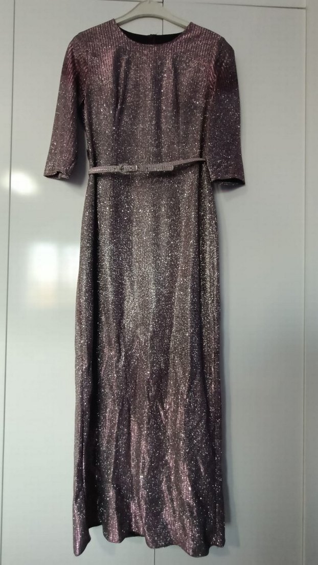 Mor Kemerli Uzun Abiye Elbise - Görsel 2