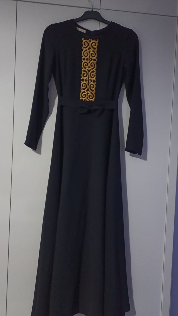 özel günler İçin Kemerli Siyah Nakışlı Kadın mevlana Elbise - Görsel 2