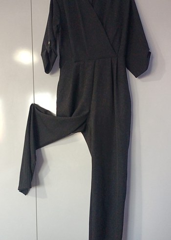 Siyah V Yaka Uzun Kadın Tulum - Görsel 2