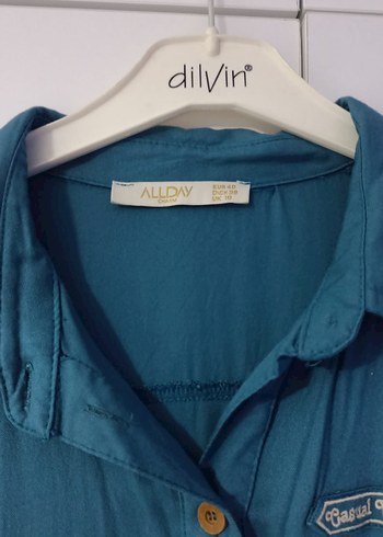 Düğmeli Turkuaz Uzun Keten Elbise - Görsel 3