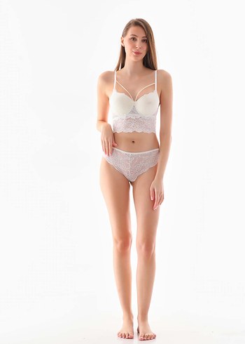 Diğer 85B Push-Up Beyaz Dantelli İp Detaylı Bralet İç Çamaşır Takımı