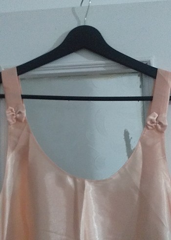 Bej Midi Saten Askılı Kadın Pijama Üstü - Görsel 2