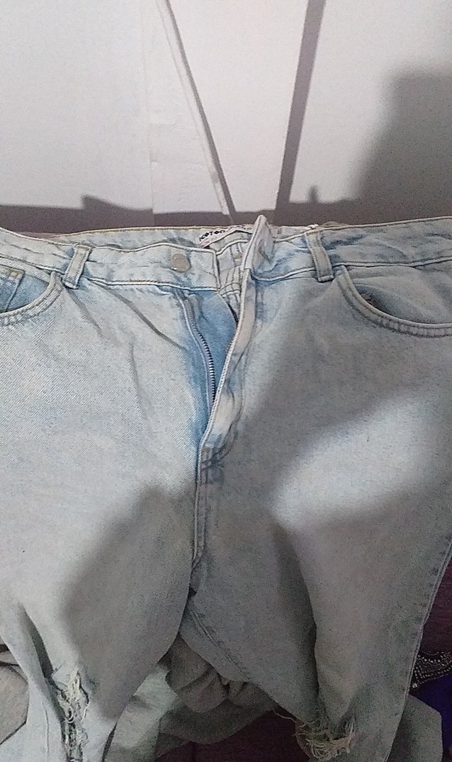 Düğmeli Gri Mavi  Bol Kesim Kadın Jean - Görsel 2