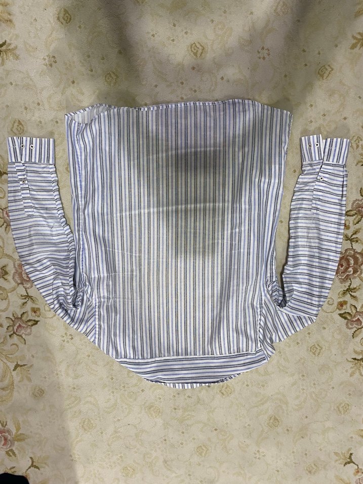 Erkek Beyaz Gri Çizgili Uzun Kollu Gömlek - Görsel 2