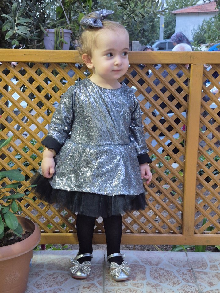 Parlak Gri Uzun Kollu Kız Çocuk Elbise - Görsel 3