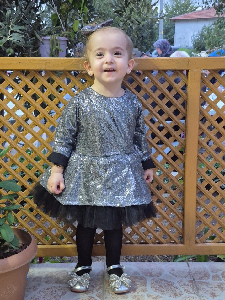 Parlak Gri Uzun Kollu Kız Çocuk Elbise - Görsel 2