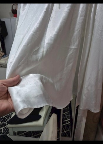 İşlemeli Beyaz Uzun Kollu Kadın Gecelik - Görsel 5