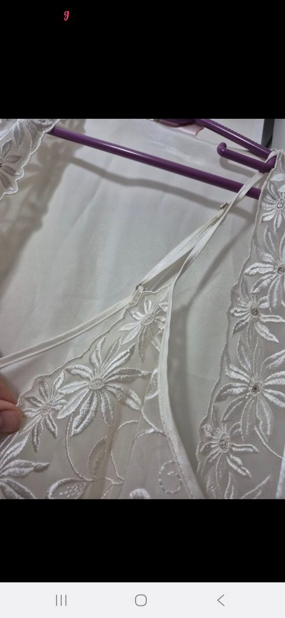 İşlemeli Beyaz Uzun Kollu Kadın Gecelik - Görsel 3