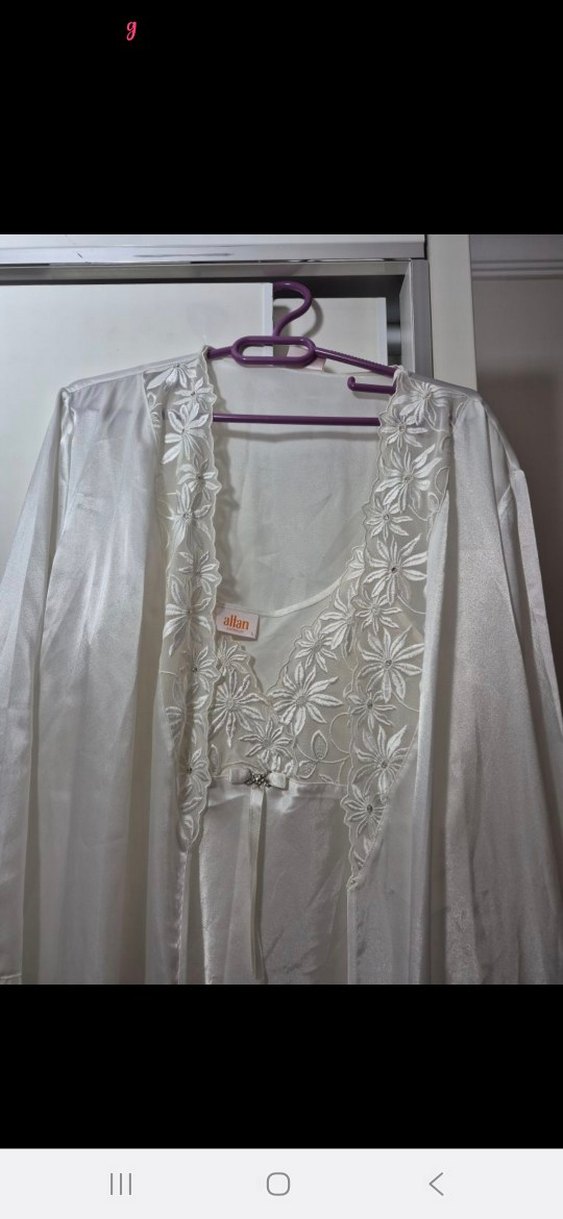 İşlemeli Beyaz Uzun Kollu Kadın Gecelik - Görsel 2