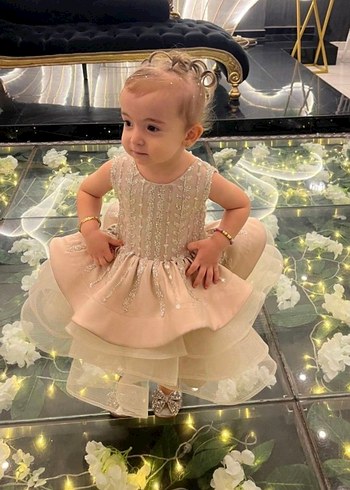 Işıltılı İşlemeli Krem Kız Çocuk Elbise - Görsel 2