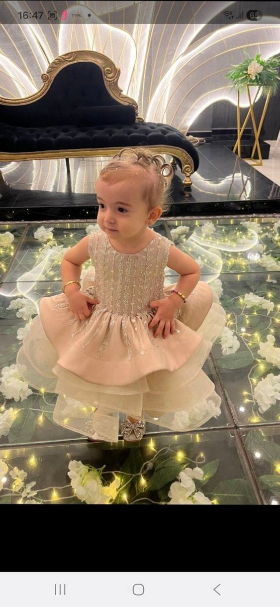 Işıltılı İşlemeli Krem Kız Çocuk Elbise - Görsel 2