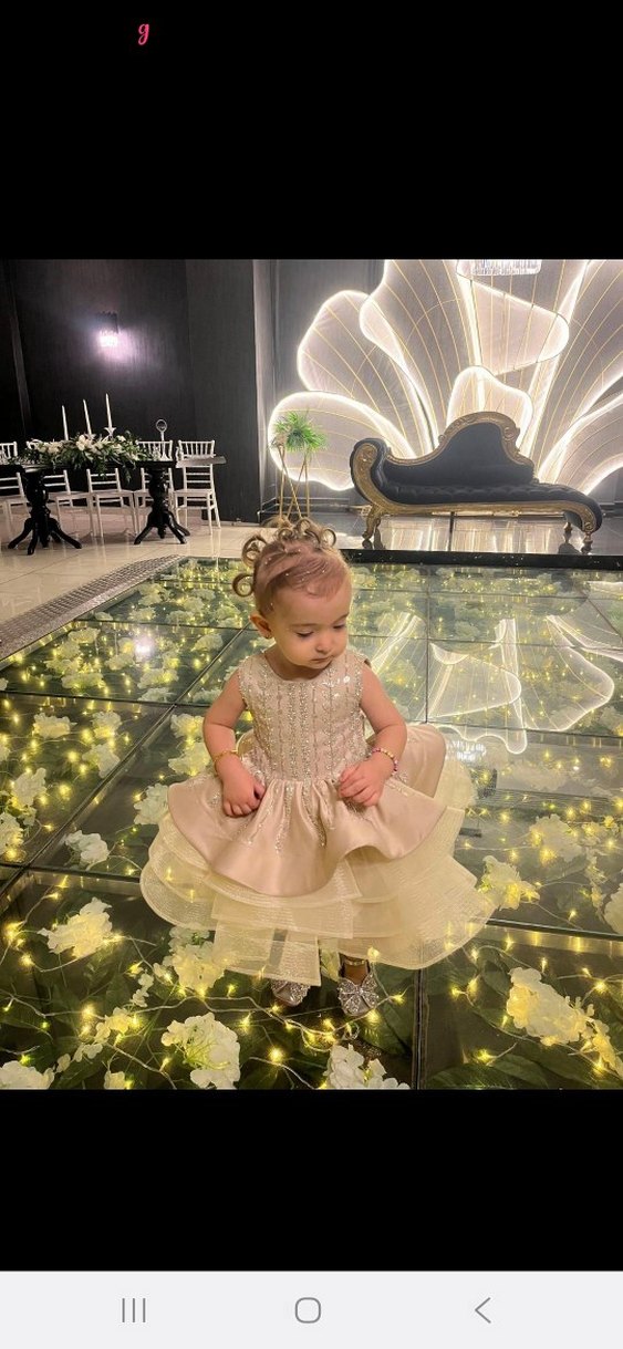 Işıltılı İşlemeli Krem Kız Çocuk Elbise - Görsel 3