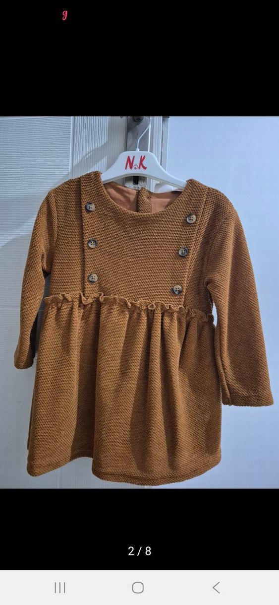 Kız Çocuk Kahverengi Uzun Kollu Elbise - Görsel 2