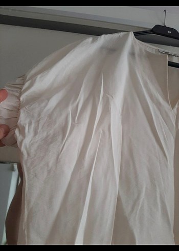 V Yaka Beyaz Kadın Bluz, Bol Kesim, Kısa Kollu - Görsel 5