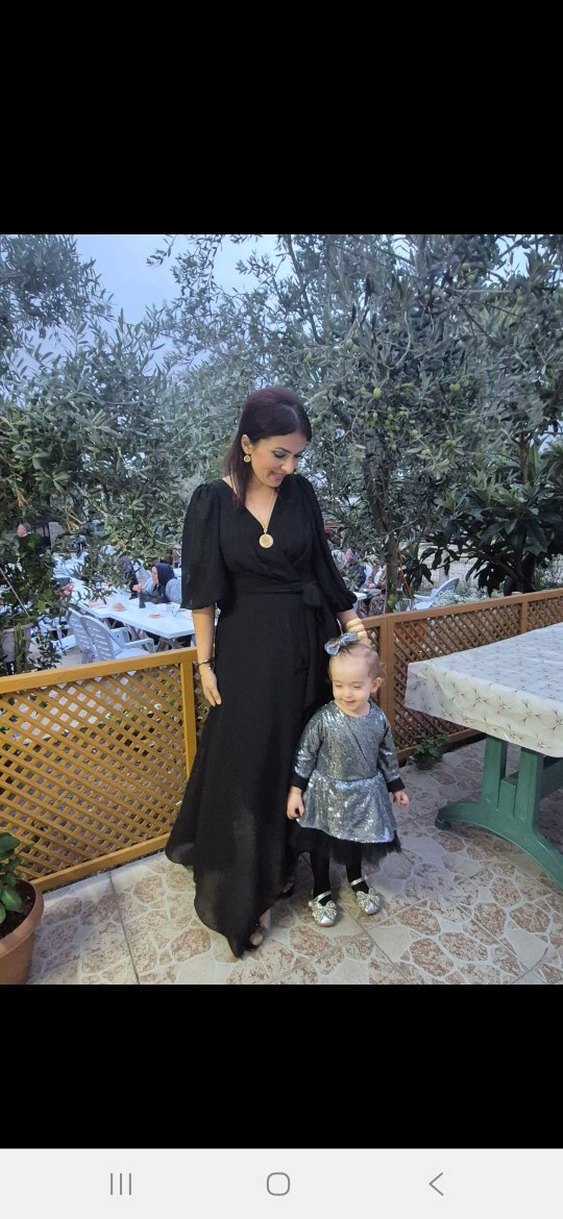 Siyah Kruvaze Balon Kollu Uzun Elbise - Görsel 3