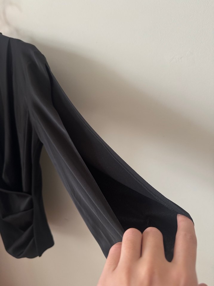 Nocturne Kruvaze Siyah Saten Gömlek - Görsel 4