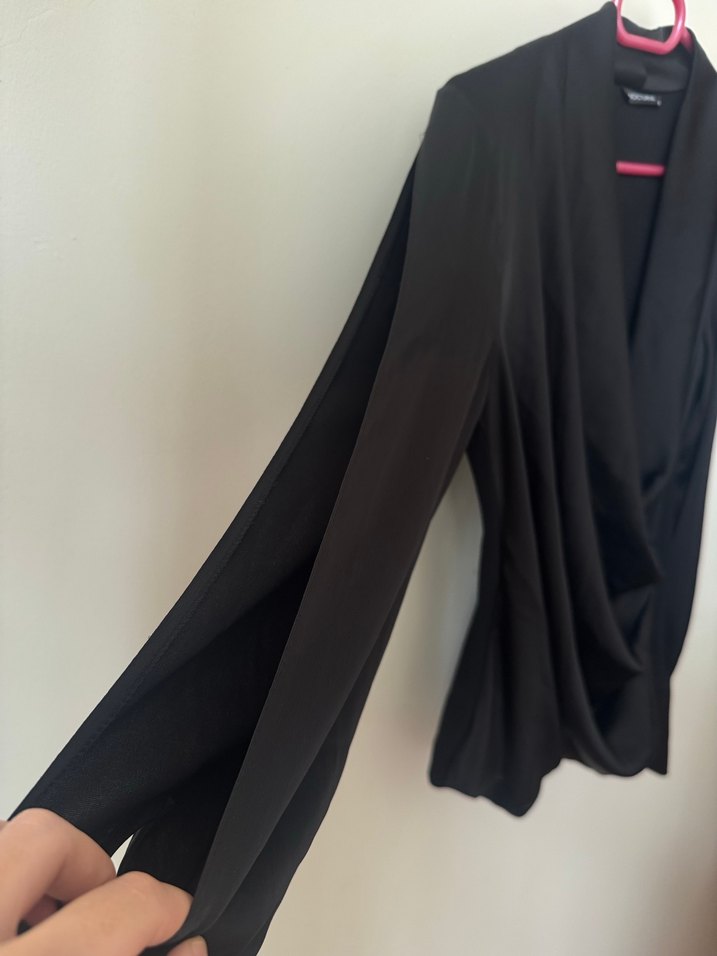 Nocturne Kruvaze Siyah Saten Gömlek - Görsel 5