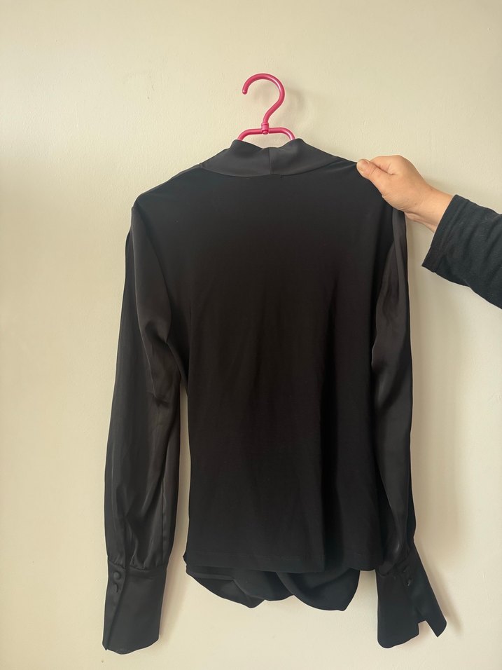 Nocturne Kruvaze Siyah Saten Gömlek - Görsel 2