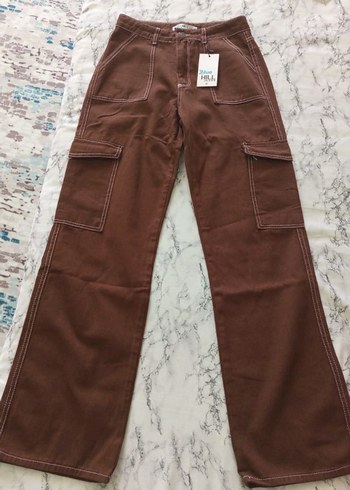 Kahverengi Bağcıklı Kargo Kadın Kot Pantolon