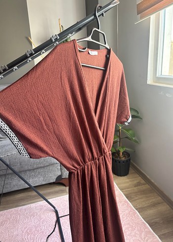 Diğer Bohem V Yaka Kahverengi Uzun Keten tulum