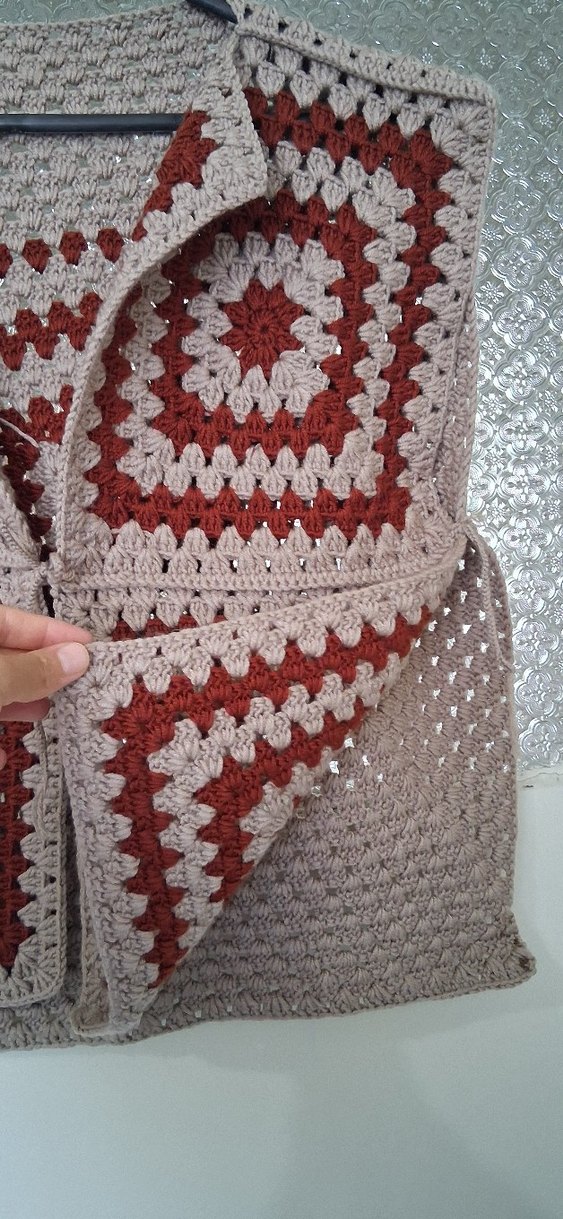 Bohem Örgü Kadın Yelek V Yakalı - Görsel 4