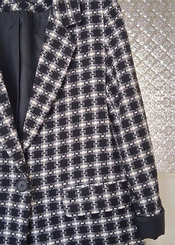 Düğmeli Ekose Desenli Kadın Blazer Ceket - Görsel 2