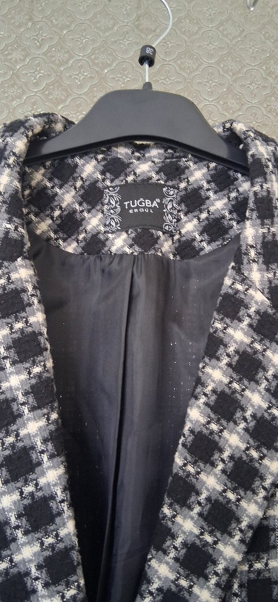 Düğmeli Ekose Desenli Kadın Blazer Ceket - Görsel 4