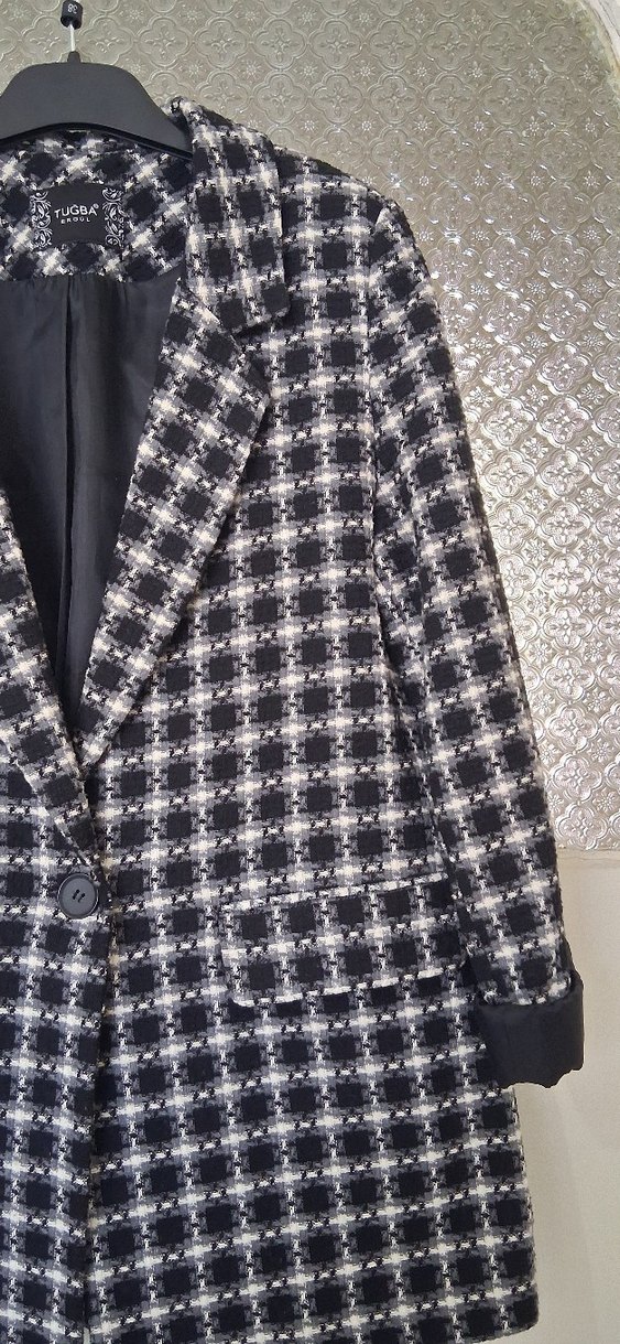 Düğmeli Ekose Desenli Kadın Blazer Ceket - Görsel 2