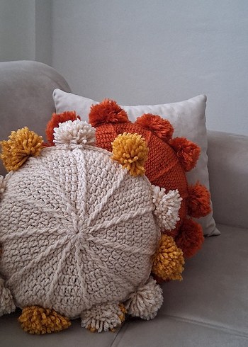 Turuncu Bohem Ponponlu Yuvarlak Kırlent - Görsel 2