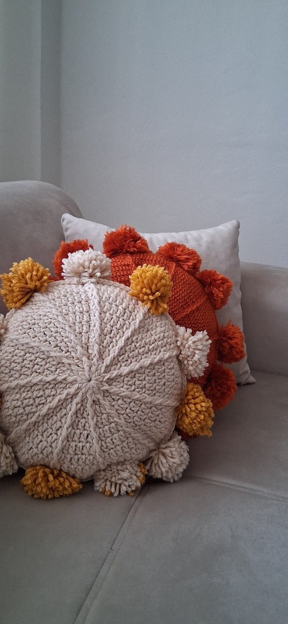 Turuncu Bohem Ponponlu Yuvarlak Kırlent - Görsel 2