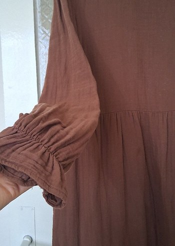 Kadın Kahverengi Uzun Keten Elbise - Görsel 3