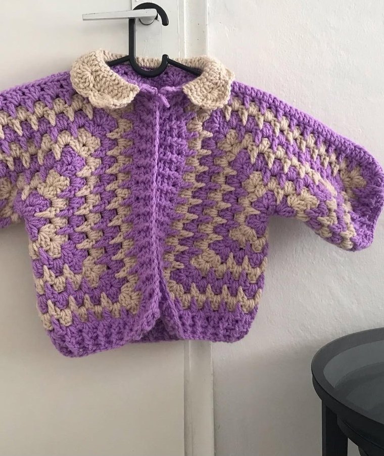 Bohem Tarzı Mor Kız Örgü Hırka - Görsel 2