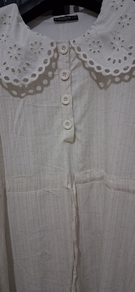 Düğmeli Bej Keten Uzun Elbise - Görsel 2