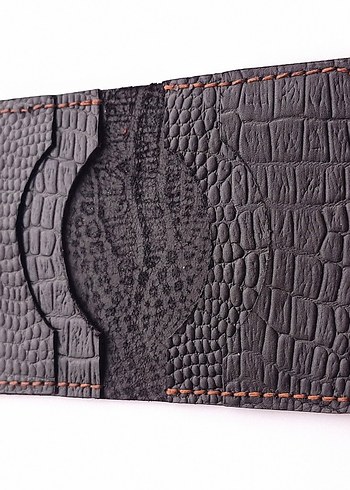 Siyah Hakiki Deri Yılan Derisi Desenli Kartlık - Görsel 2