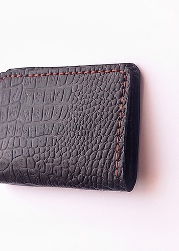 Siyah Hakiki Deri Yılan Derisi Desenli Kartlık - Görsel 4