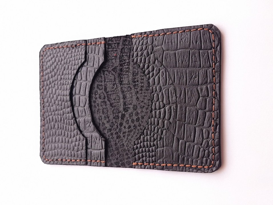 Siyah Hakiki Deri Yılan Derisi Desenli Kartlık - Görsel 2