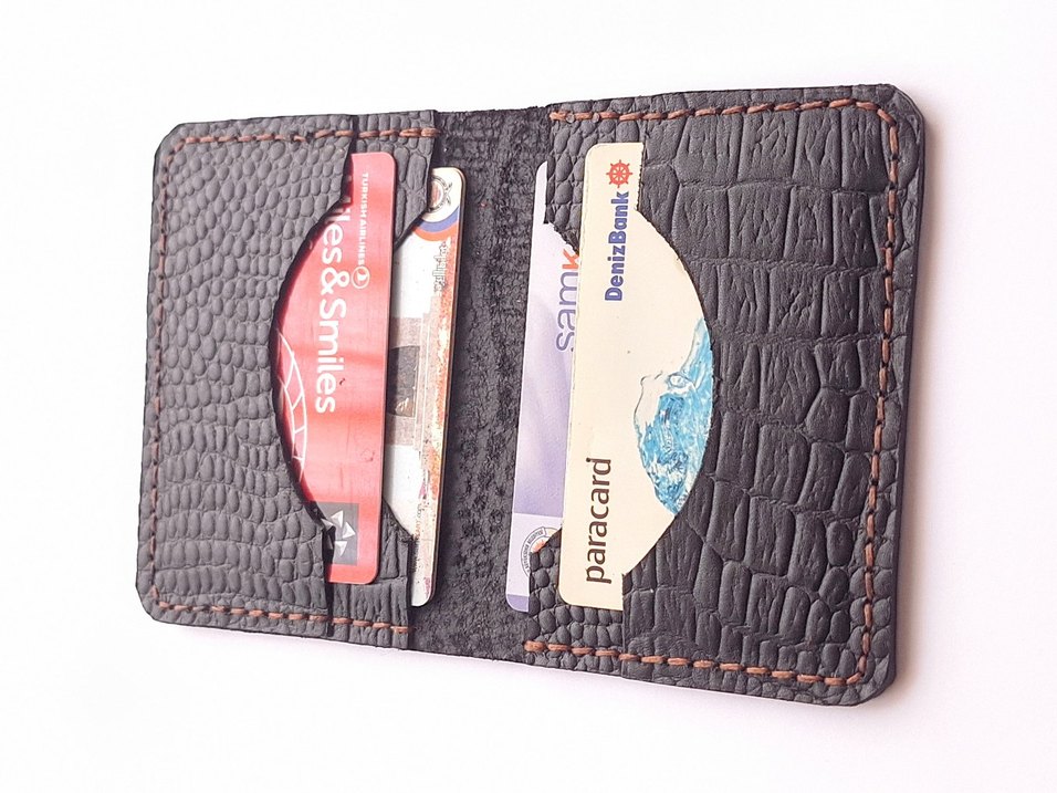 Siyah Hakiki Deri Yılan Derisi Desenli Kartlık - Görsel 3